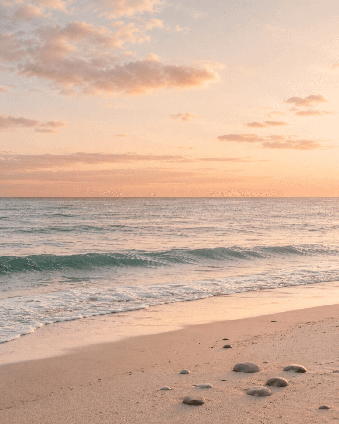A quiet Southern California coastal scene at golden hour — sky, ocean, and shore meeting in open, restful space