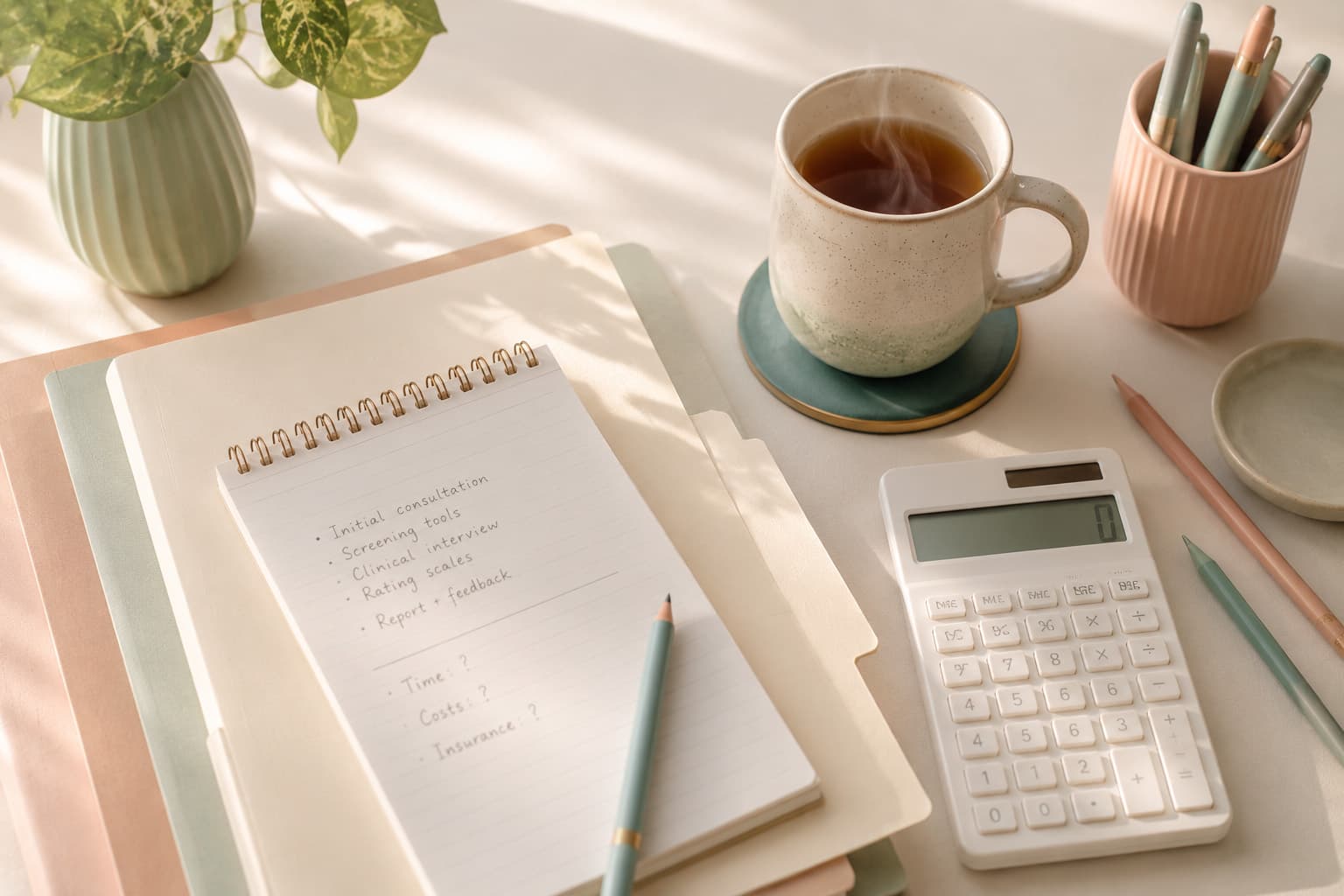 A clinician reviewing ADHD assessment materials at a desk