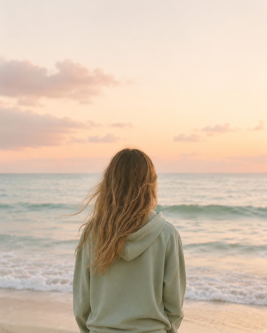 A teenager standing at the edge of a Southern California beach, looking out at the horizon