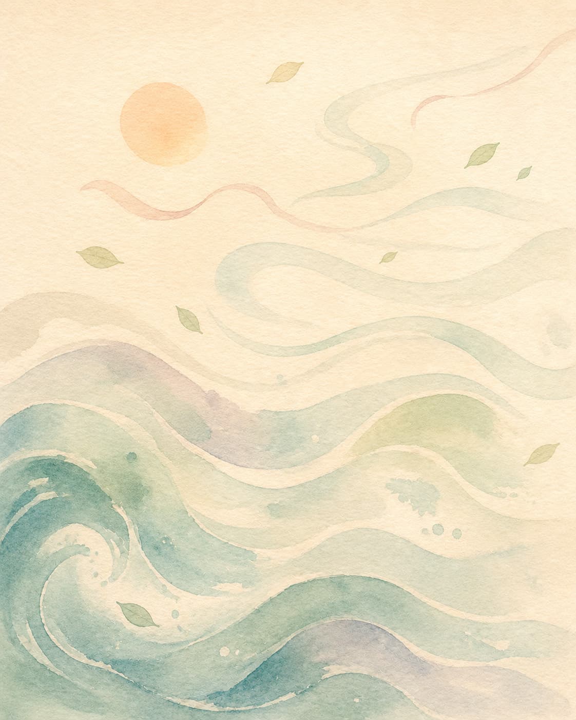 Watercolor illustration of flowing waves and gentle shapes, representing emotional regulation